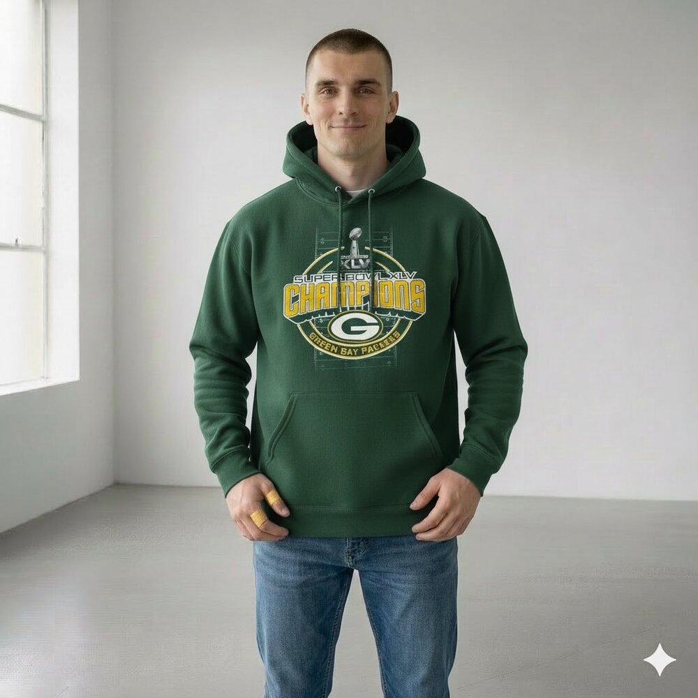 Vintage NFL Green Bay Packers Super Bowl XLV Hoodie Jerzees Sweatshirt Men's L